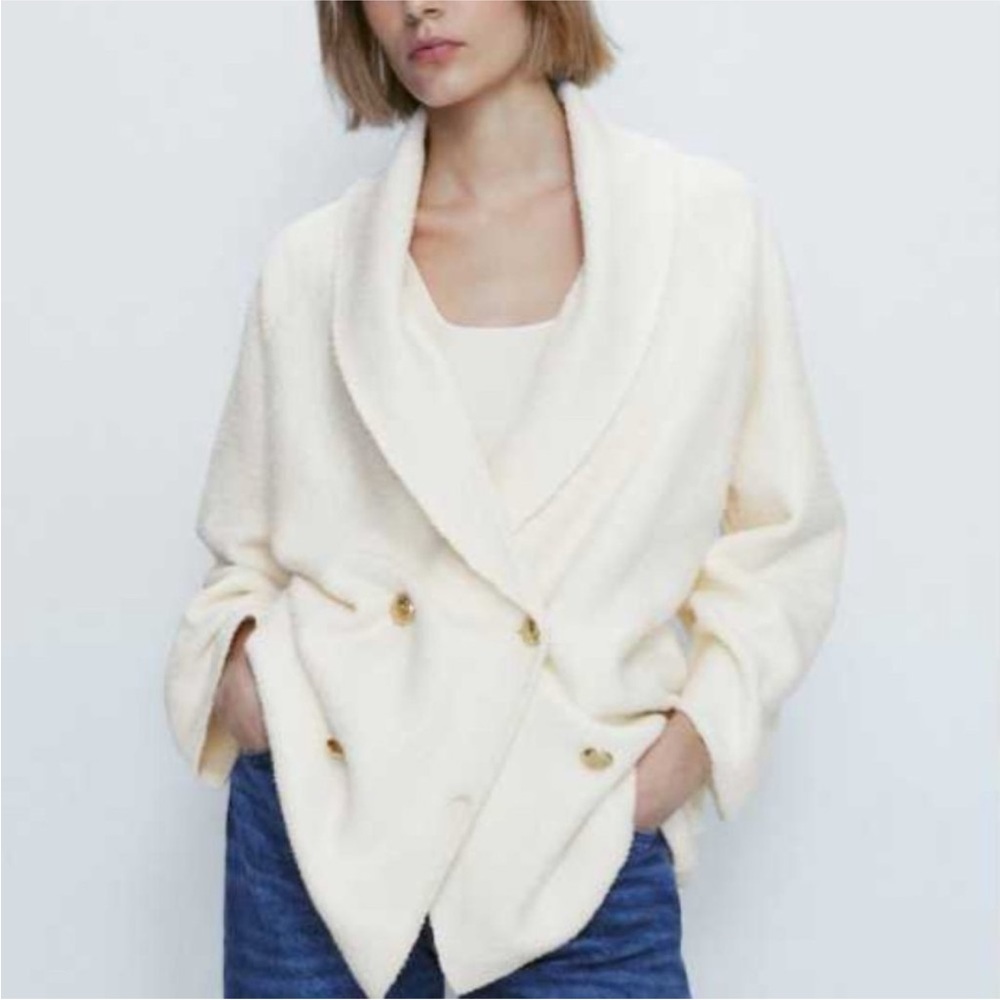 New Massimo Dutti Textured Wrap Cardigan With Buttons Cream Small
